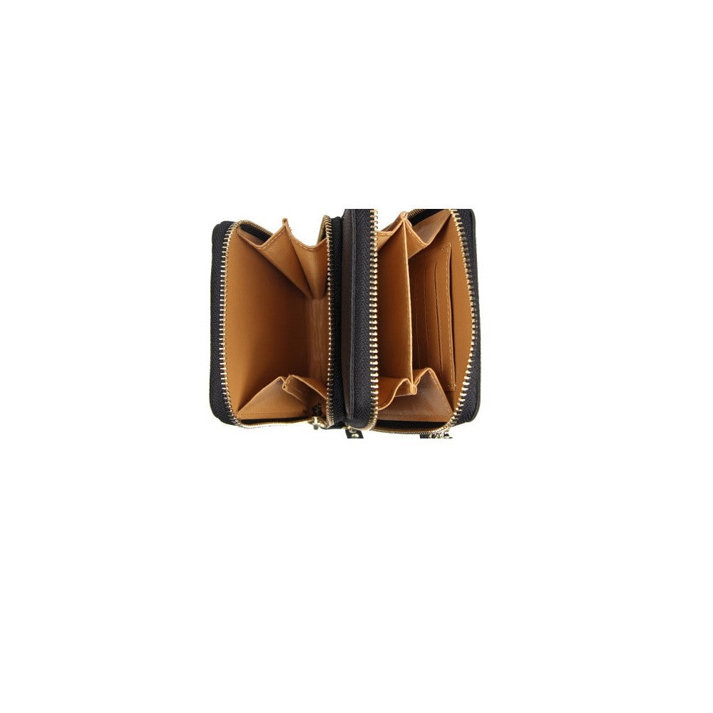 PU Leather Solid Color Double Layer Zippers Large Capacity Multifunctional Cell Phone Purse Crossbody Bag