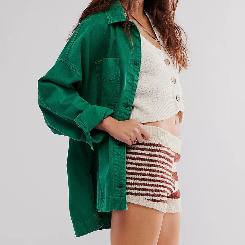 Trendy Solid Color Side Slit Denim Jacket