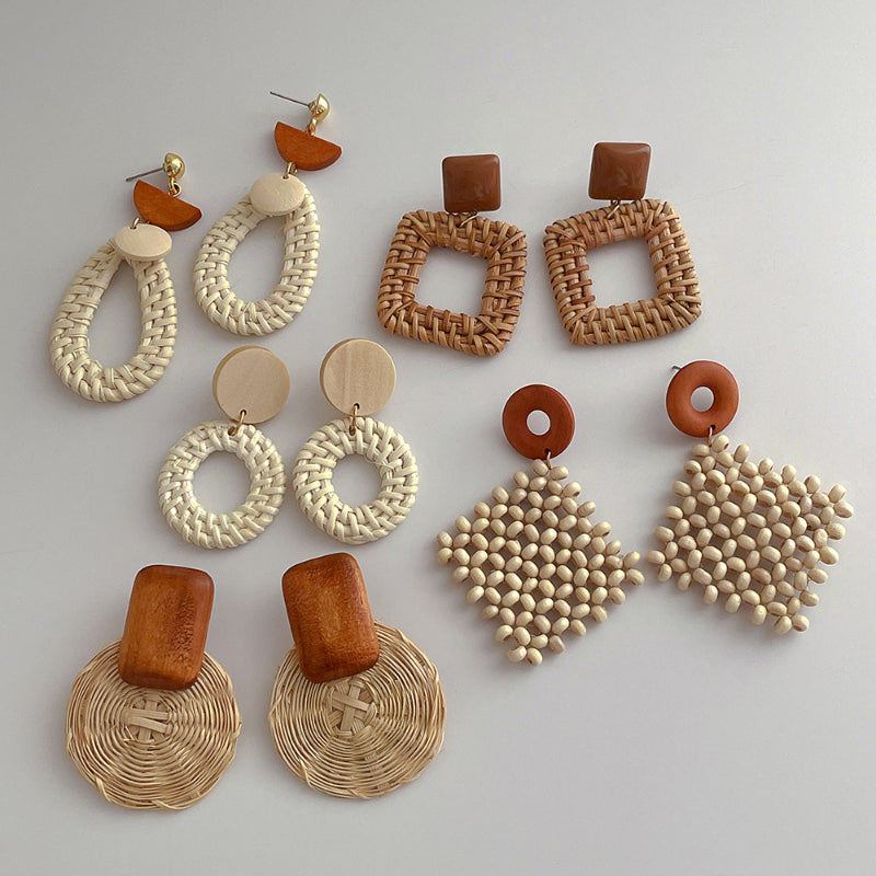 Wooden Vintage Rattan Elegant Earrings
