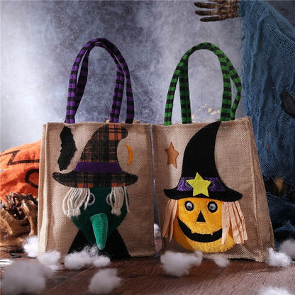 Halloween Linen Pumpkin Tote Kids Candy Bag