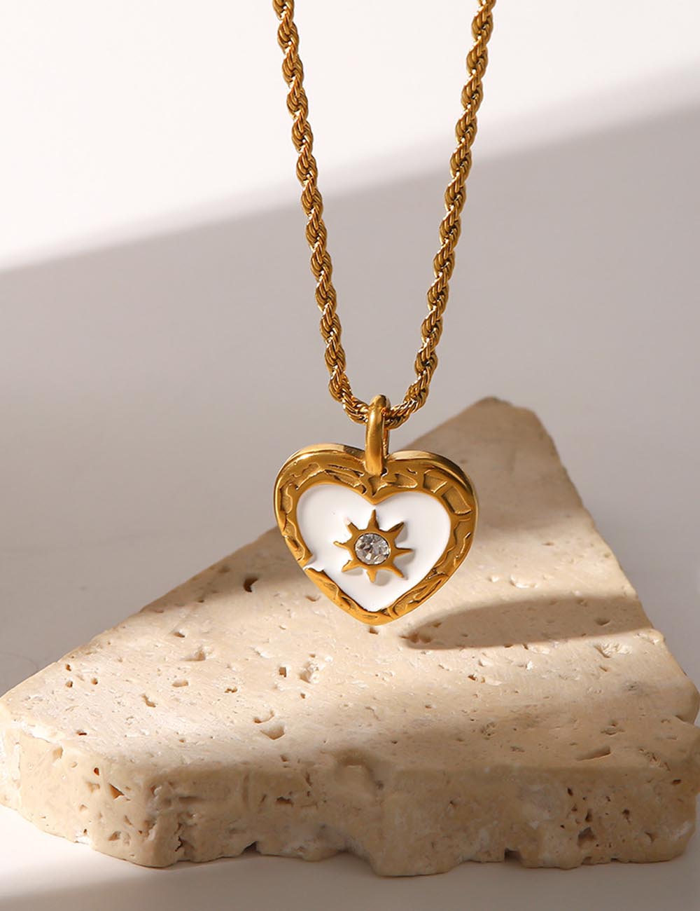 Stainless Steel Heart Zircon Pendant Necklace