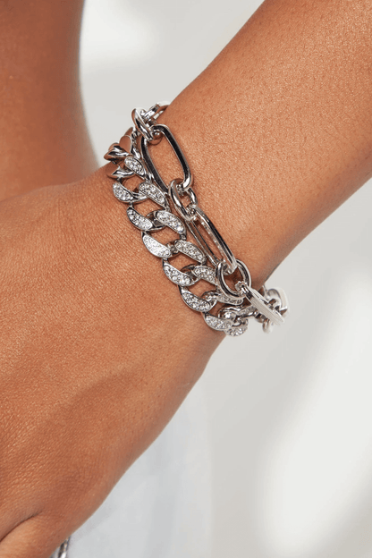 Rhinestone Layered Punk Chain Bracelet