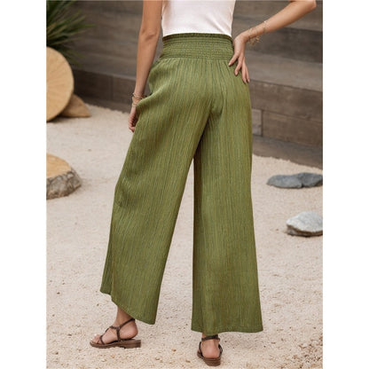 Elastic High Waist Pleated Wide Leg Pants