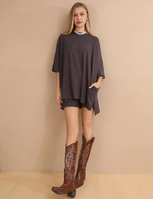 Round Neck Tops and Shorts Sets