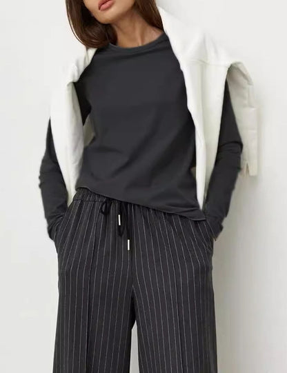 Casual Solid Color Round Neck Long Sleeve Top