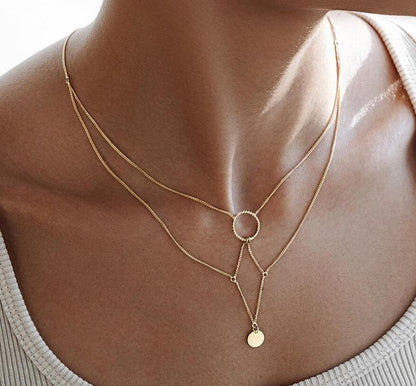 Elegant Layering Round Pendant Choker Necklace