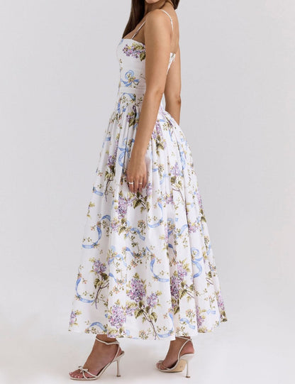 Floral Print Slim Maxi Spaghetti Dress
