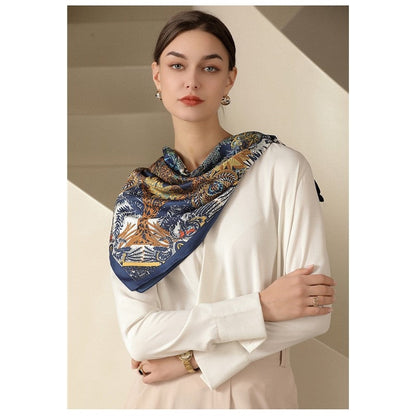Printed Large Square Retro Simulation Silk Scarf