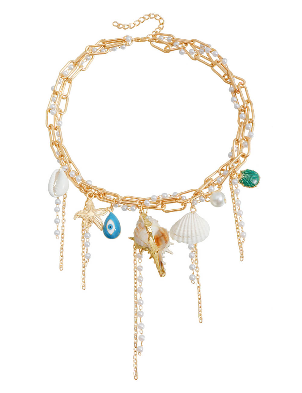 Trendy Starfish Shell Pearl Tassel Choker Necklace