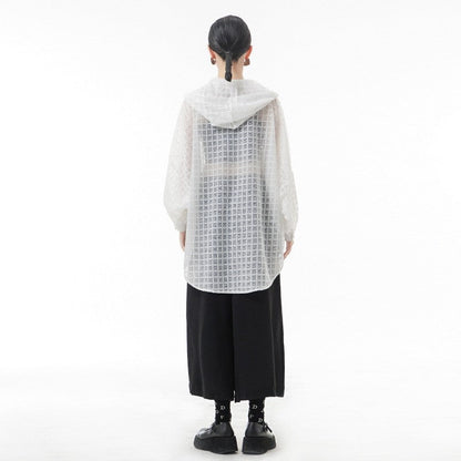 Solid Color Batwing Sleeve Single Breasted See-Through Casual Loose Blouse