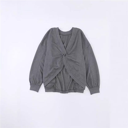 Loose-Fit Minimalist Solid Color Ribbed Cuff Sweatshirt