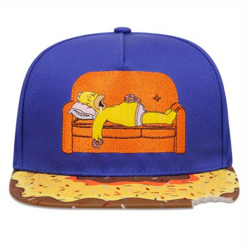 Donut Cutout Embroidered Flat Brim Baseball Cap Unisex Sun Hat