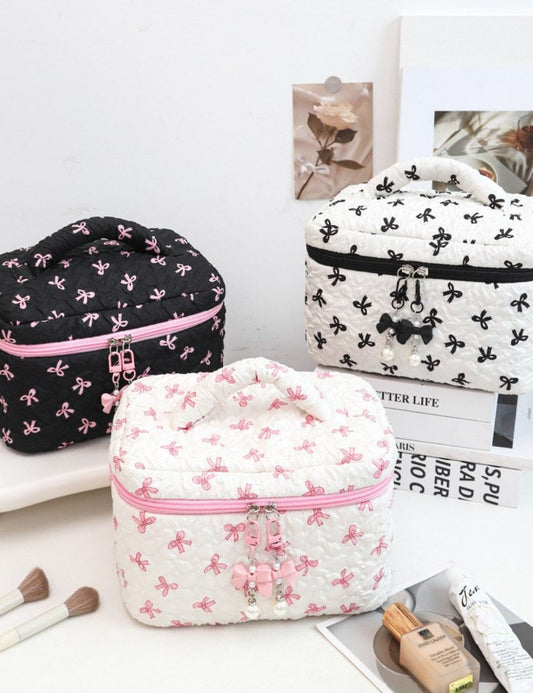 Bow Print Large Capacity Sweet Make Up Bag