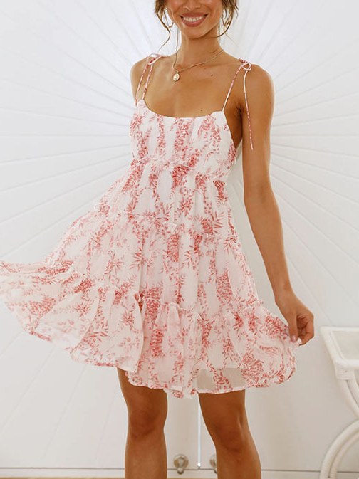 Sexy Floral Print String Strap MIni Dress