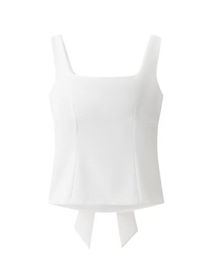 Trendy Solid Color Bowkont Back Sleeveless Top