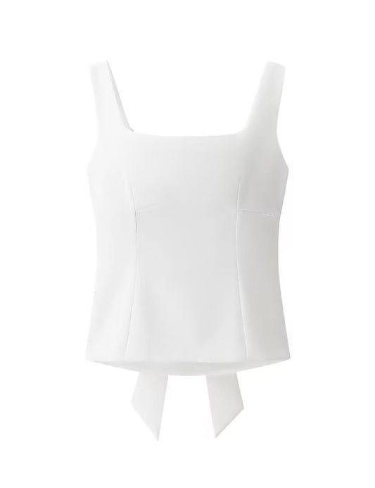 Trendy Solid Color Bowkont Back Sleeveless Top
