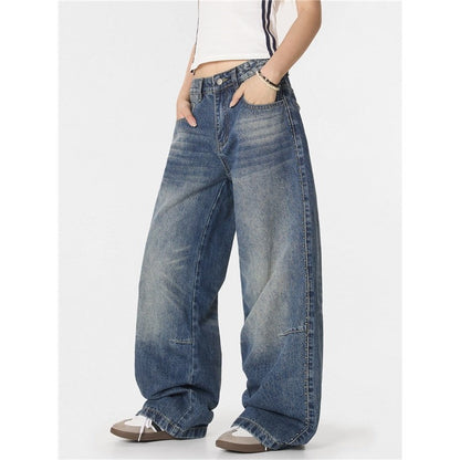 Washed Distressed Straight Wide Leg Pants