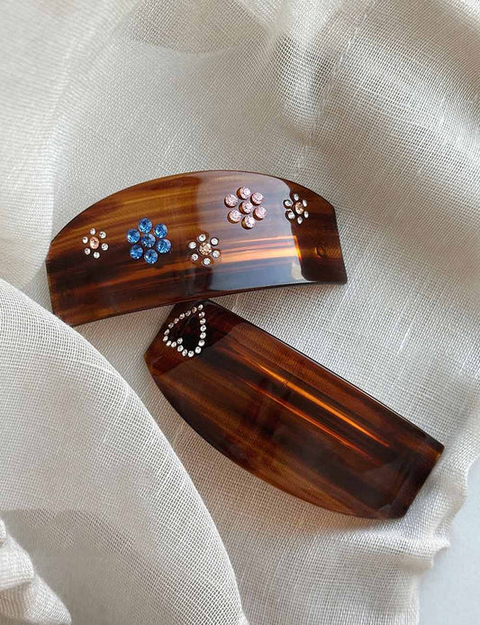 Vintage Amber Rhinestone Hair Barrette