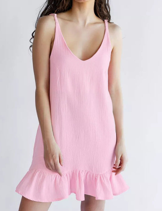 Solid Color Low Collar Sleepwear Dress
