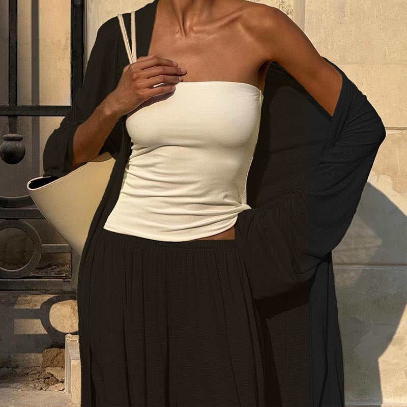 Elegant Solid Color Shawl Lantern Pants Pajamas Set