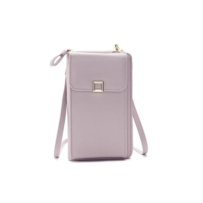 Solid Color PU Leather Multifunctional Purse Mobile Phone One Shoulder Crossbody Bag