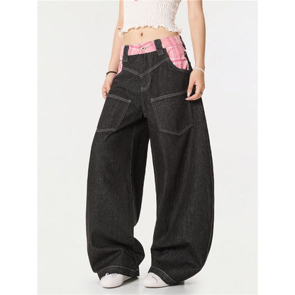 Pink Plaid Patchwork Bowie Jeans