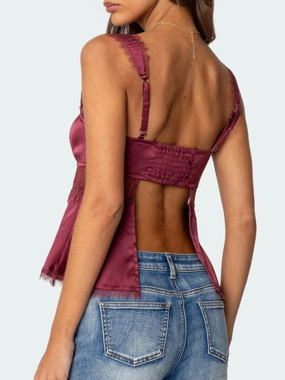 Sexy Lace-Trimmed Bow Tie Cami Top