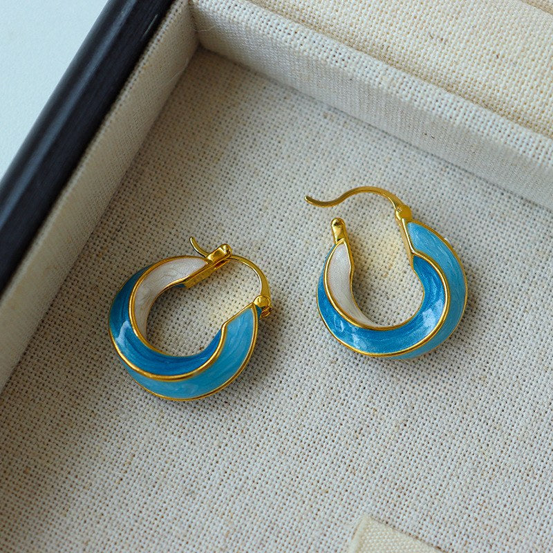 Vintage Twist Oil Drip Hoop Earrings