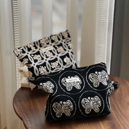 Butterfly Embroidered Square Cosmetic Bag