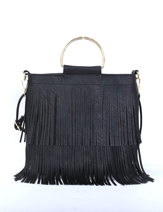 Casual Solid Color Tassel Shoulder Bag