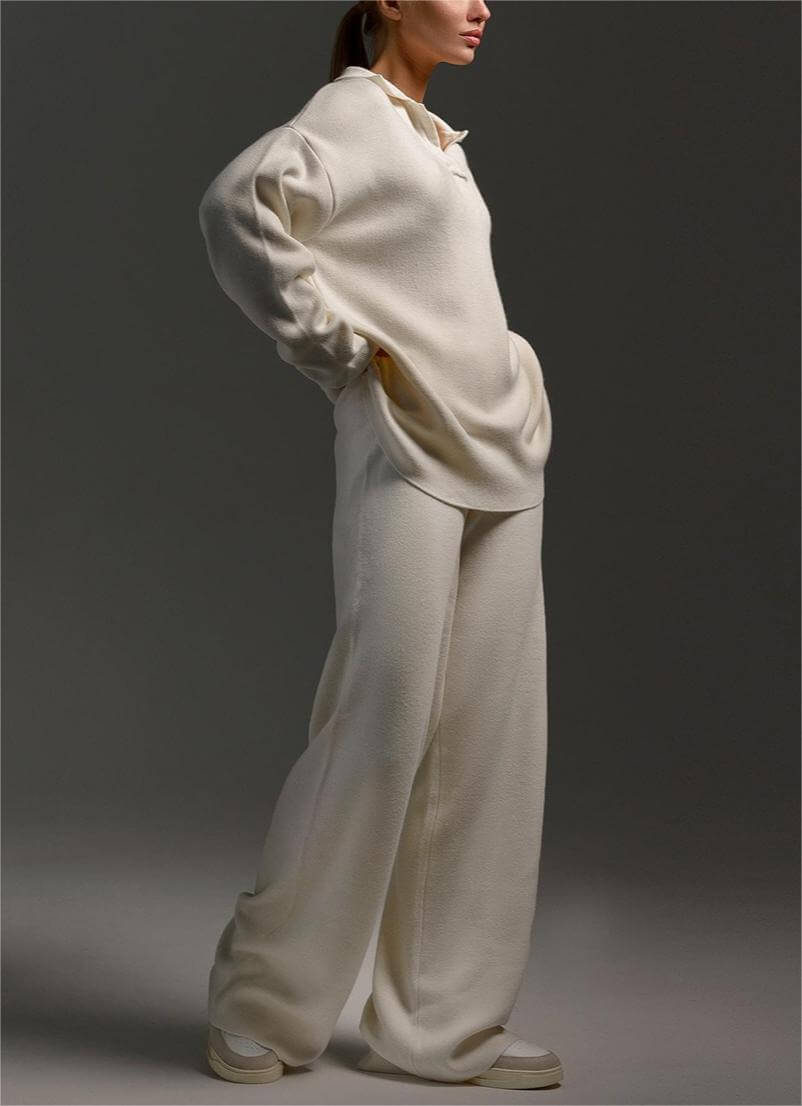 2+Solid Color Label V-Neck Knit Sets