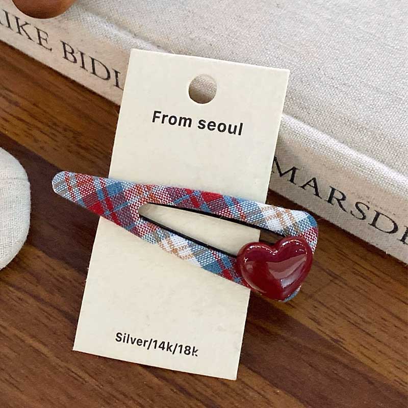 Cute Love Heart Plaid Hair Clips