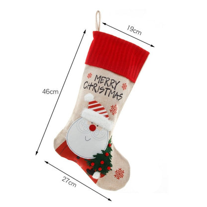 Linen Embroidery Old Man Snowman Gift Candy Bag Pendant Christmas Socks Gift Bag