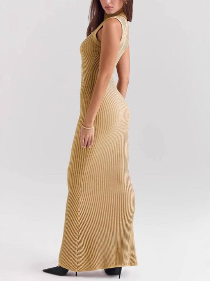 Slim Turtle Neck Wrap Knit Maxi Dress