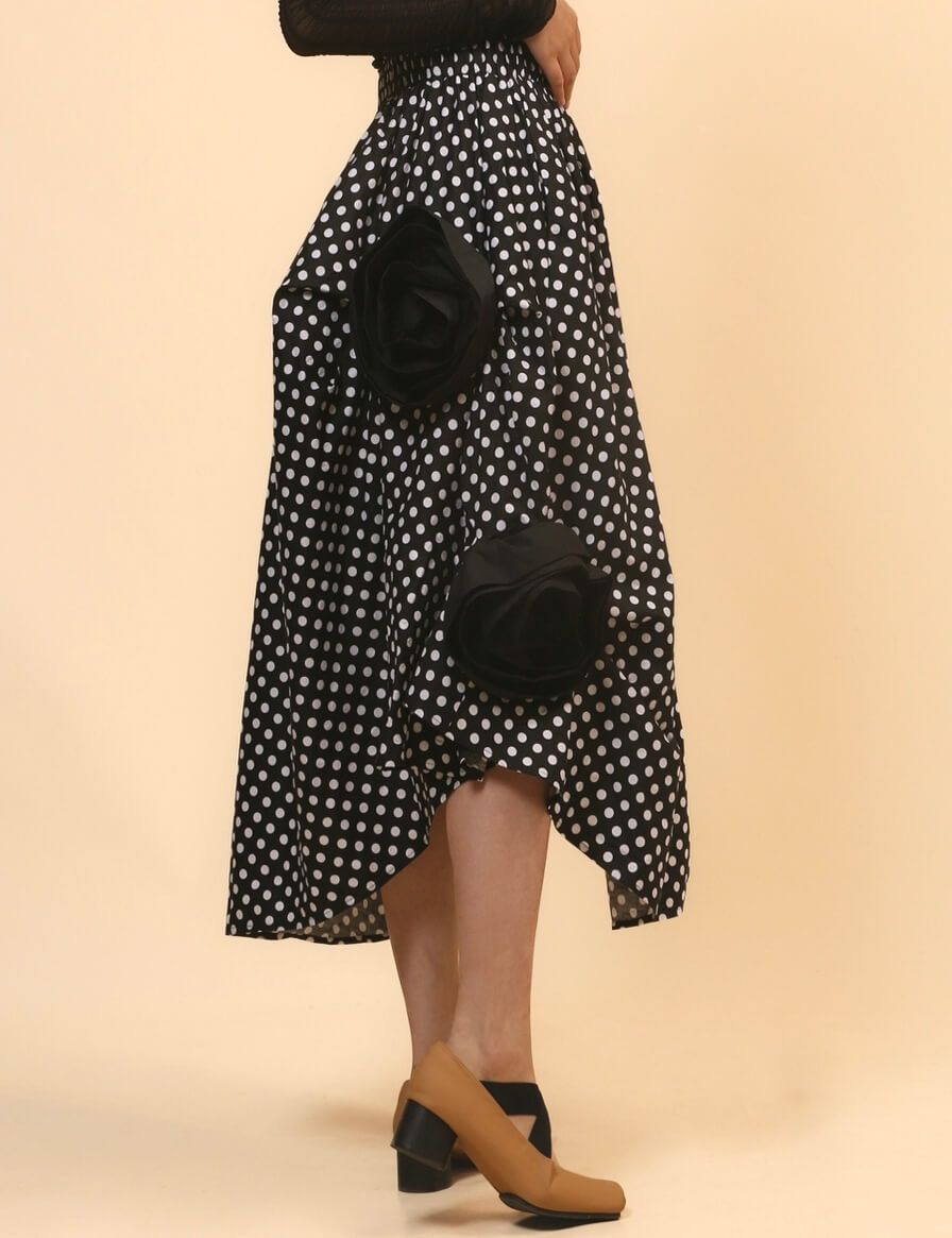 Irregular Hem Flower Decoration Midi Skirt