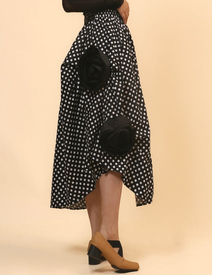 Irregular Hem Flower Decoration Midi Skirt