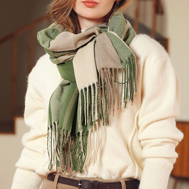 Soft Warm Fringed Plaid Scarf