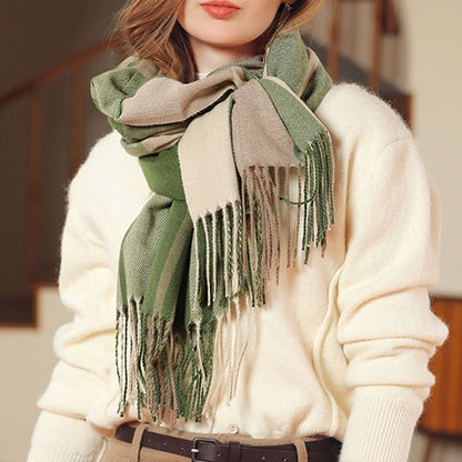 Soft Warm Fringed Plaid Scarf
