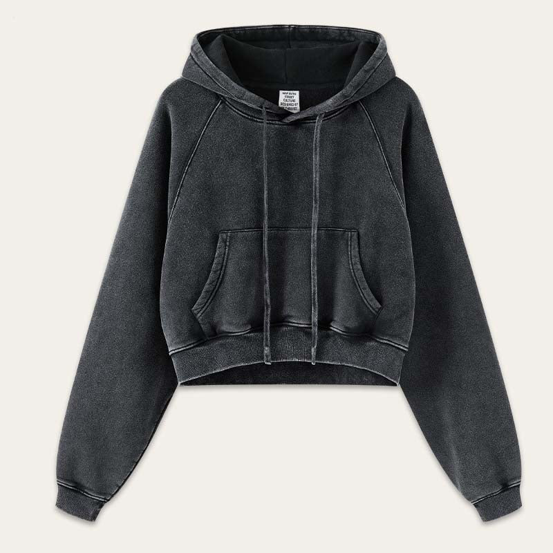 Retro Washed Cropped Raglan Sleeve Hoodie