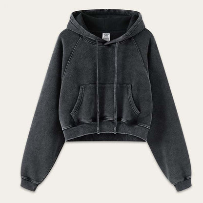 Retro Washed Cropped Raglan Sleeve Hoodie