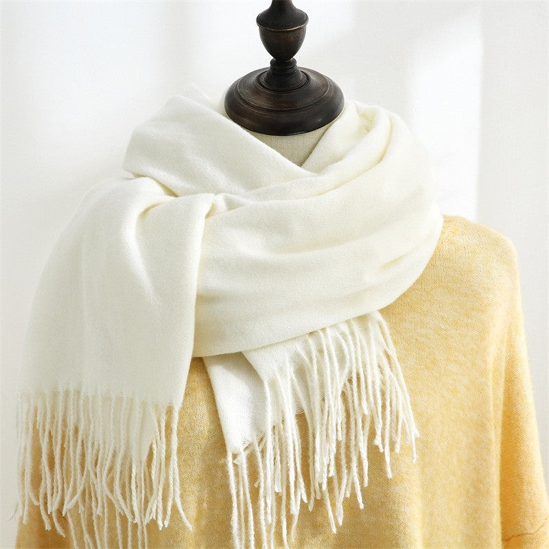 Solid Color Imitated Cashmere Tasseled Shawl Scarf