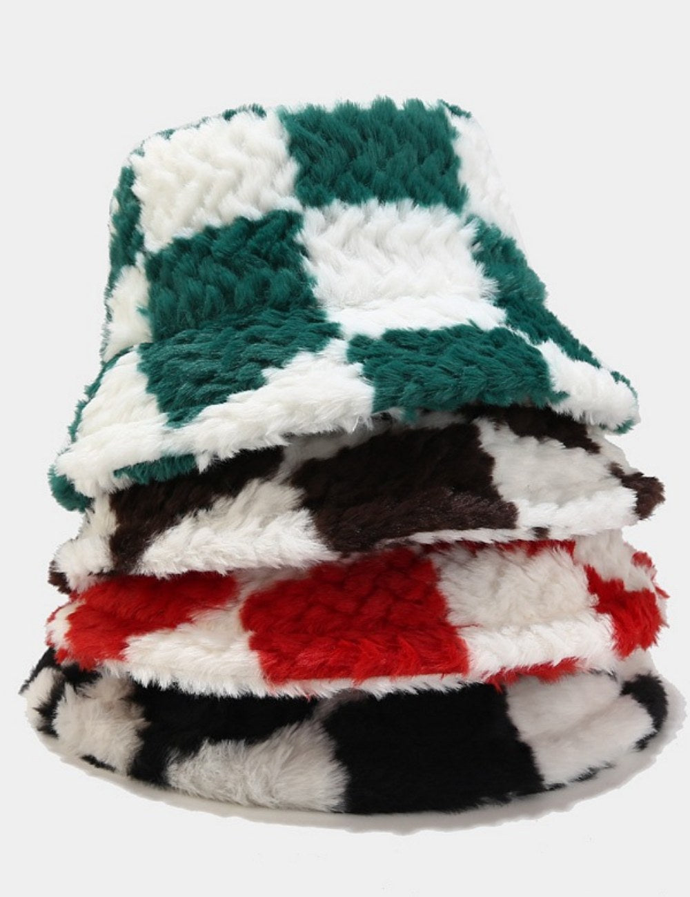 Checker Contrast Color Thicken Bucket Hats