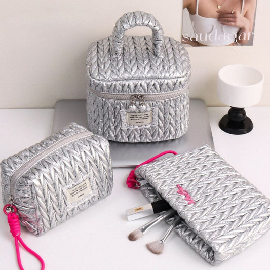 Silver Padded Large Capacity Make Up Bag