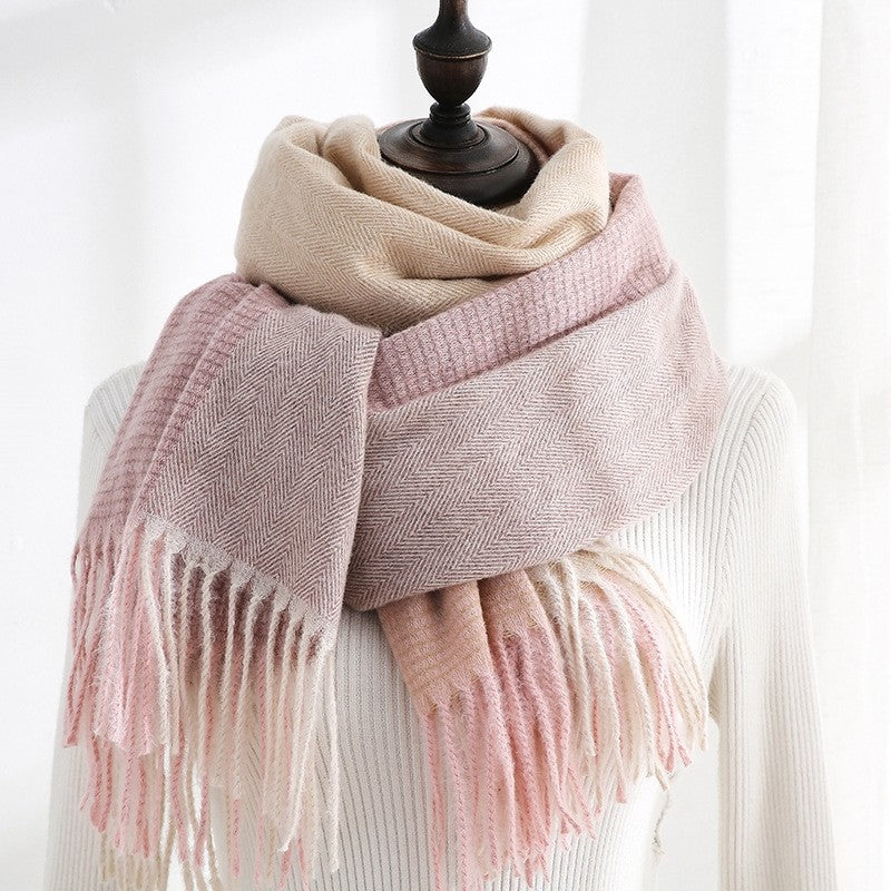 Warm Imitated Cashmere Tassled Shawl Scarf