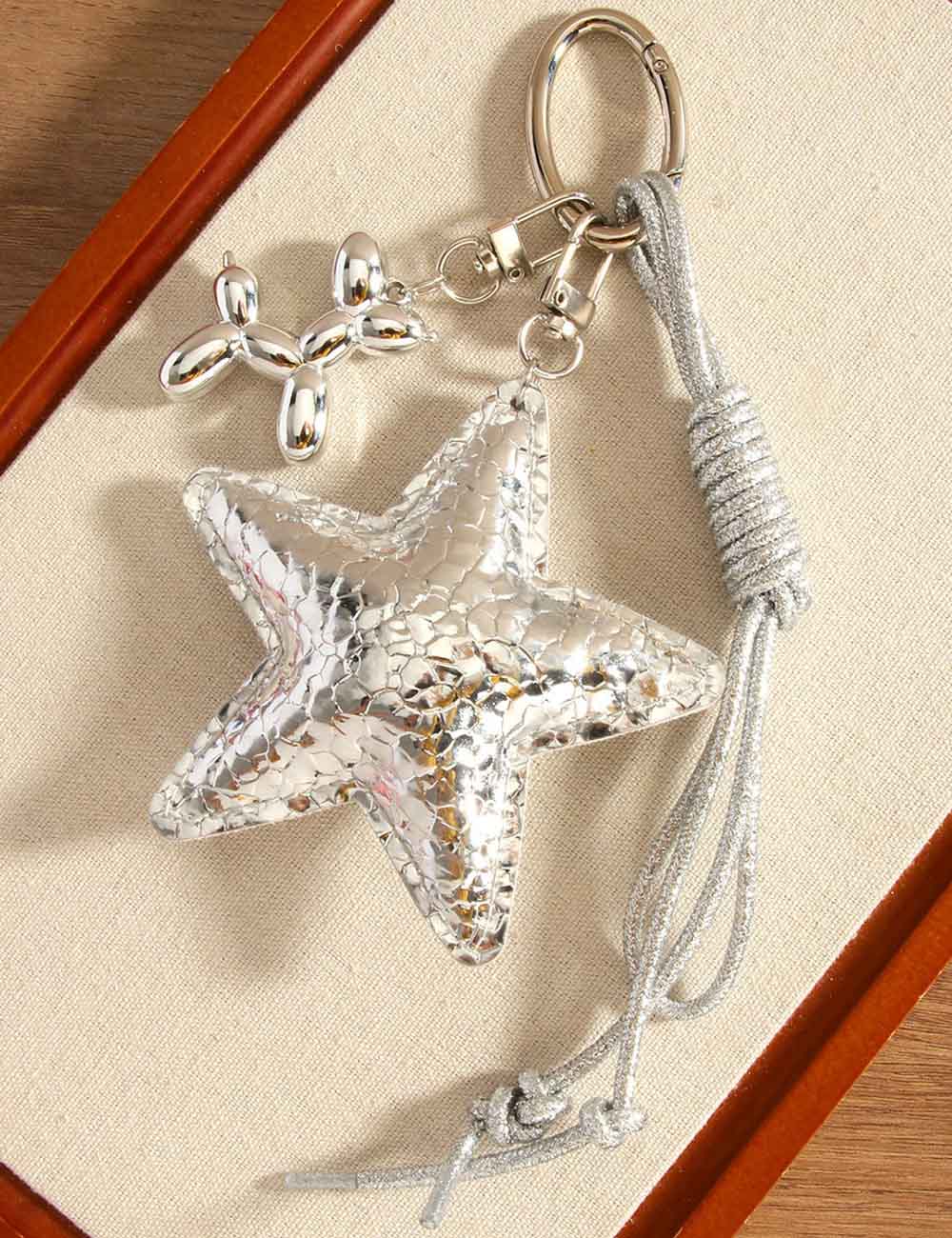 Fashion Silver Star Balloon Dog Woven Rope Keychain