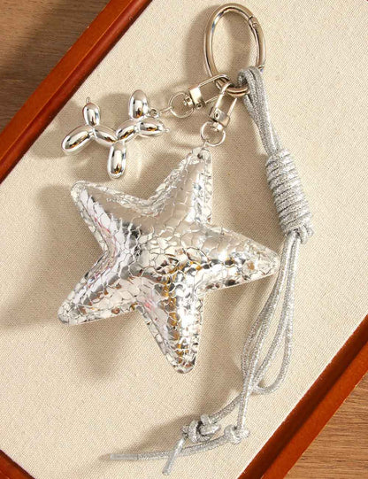 Fashion Silver Star Balloon Dog Woven Rope Keychain