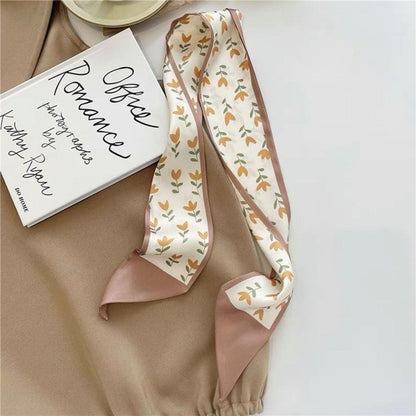 Vintage Printed Slim Hair Silky Scarf