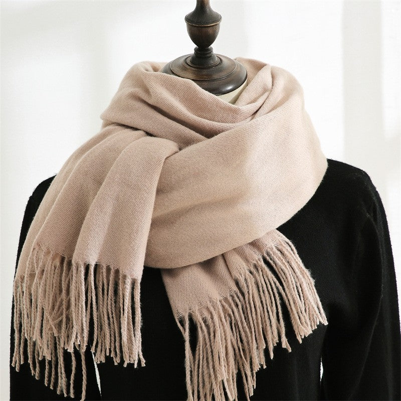 Solid Color Tasseled Imitated Cashmere Shawl Scarf