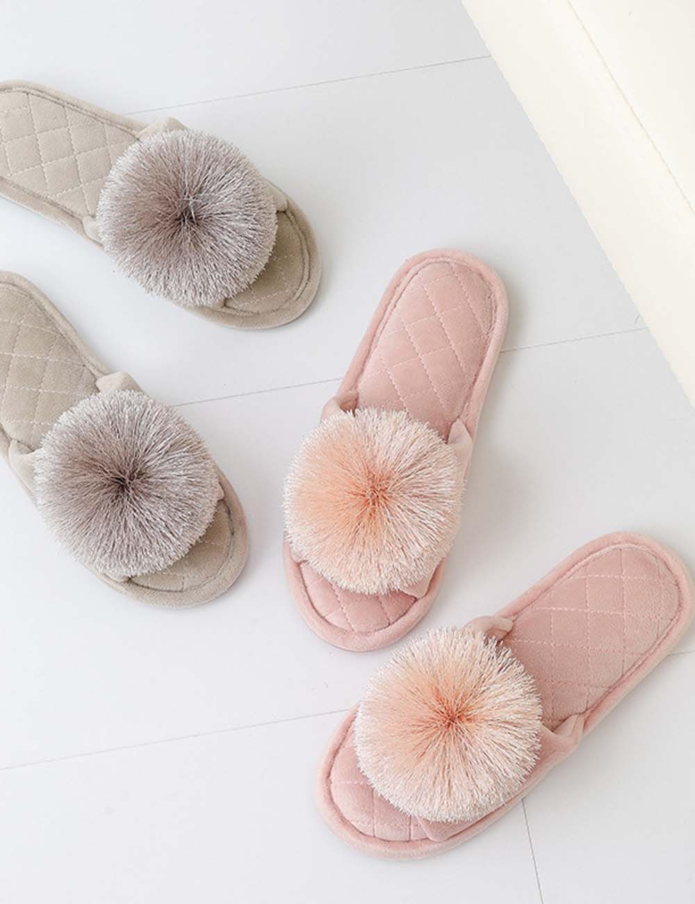 Cute Tassel Pom-Pom Plush Home Slippers