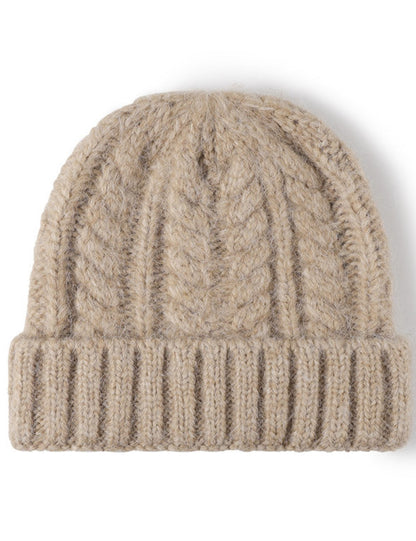 Solid Color Knit Hat Jacquard Padded Beanie